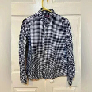 UNTUCKit Men’s Gingham Blue/Brown Long Sleeve‎ Dress Shirt- Small - NWOT